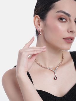 Estele - Rose Gold Plated Sparkling Necklace Set with Crystals for Women