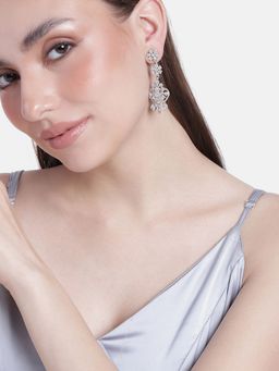 Estele - Rhodium Plated CZ Astonishing Drop Earrings with White Stones for Girls & Women