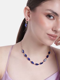 Estele - Rose Gold Plated Pear Designer Necklace Set with Blue Austrian Crystals for Women