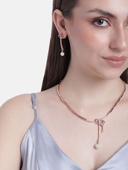 Estele - Rose Gold Plated Beautiful Bowline Necklace Set with Crystals & Pearl for Women
