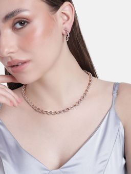 Estele - Rose Gold Plated Sparkling Necklace Set with White Austrian Crystals for Women