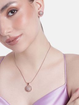 Estele - Rose Gold Plated CZ Flower Designer Pendant Set with White Stones for Women