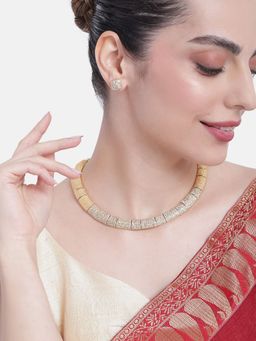 Estele - Gold Plated Scintillating Necklace Set With White Austrian Crystals For Women