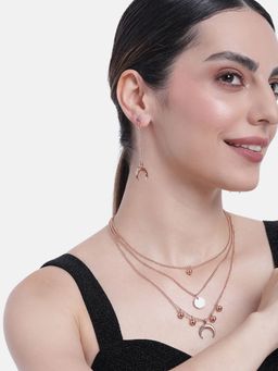 Estele - Rose Gold Plated 3 Layer Designer Necklace With Earrings For Girls & Women