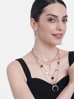 Estele - Rose Gold Plated Layer Designer Necklace With Earrings For Girls And Women