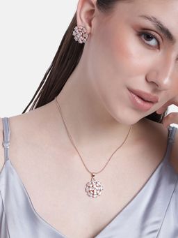 Estele - Rhodium Plated Cz Floret Designer Pendant Set With White Stones For Girls & Women