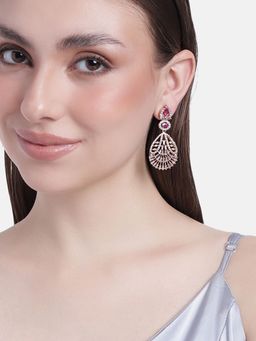 Estele - Rose Gold Plated CZ Dazzling Designer Earrings with Ruby Crystals for Women
