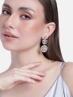 Estele - Rose Gold Plated CZ Fascinating Floral Designer Earrings with White stones for Women