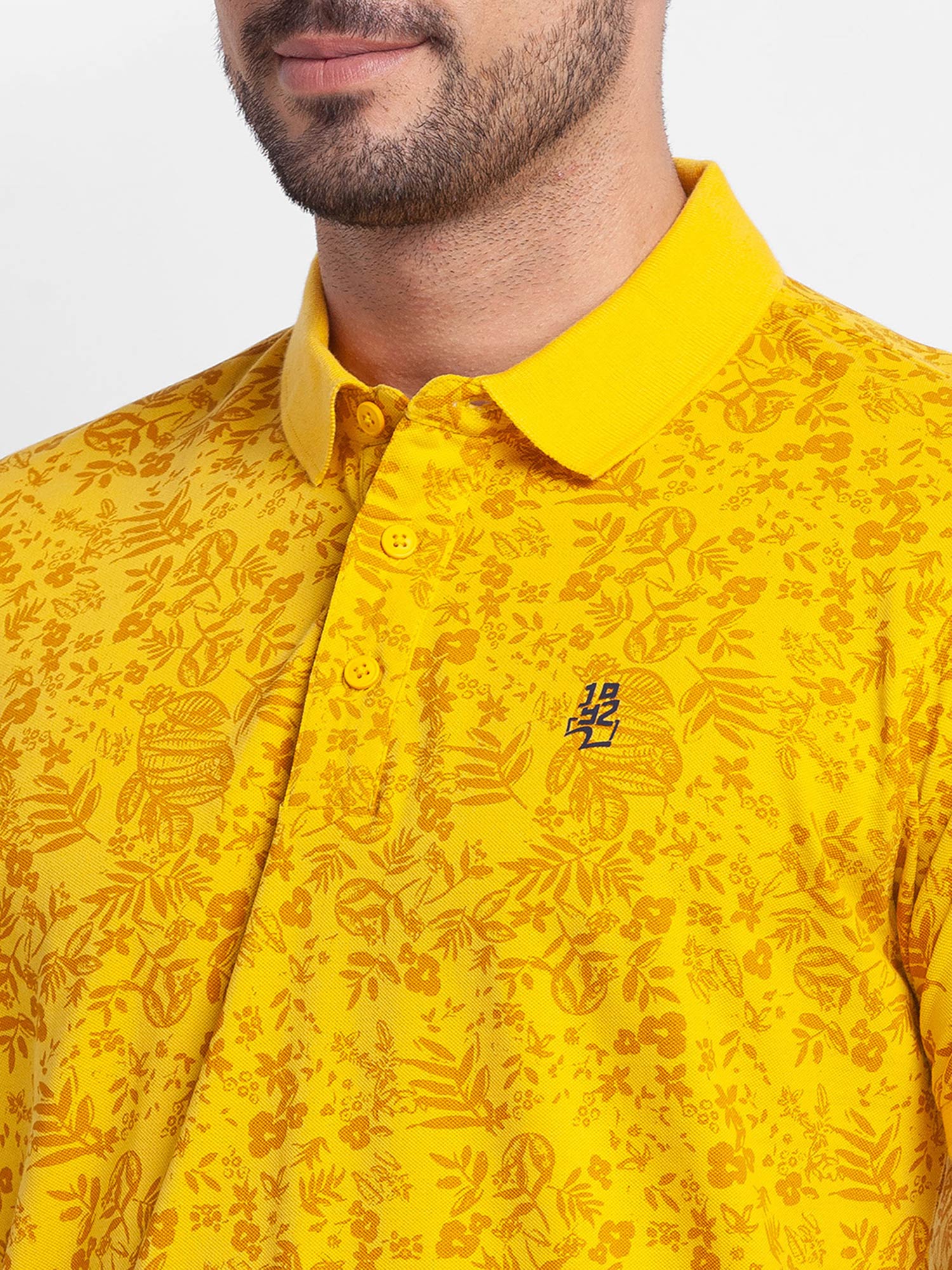 Buy Spykar Sulphur Yellow Cotton Half Sleeve Printed Casual Polo T