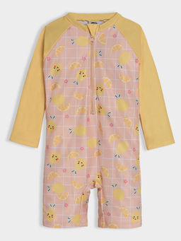 Mi Arcus - Multi-Color Full Sleeves Round Neck Zipper Printed Swimsuit