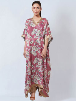First Resort by Ramola Bachchan - Blush Pink & Gold Floral Kaftan Dress