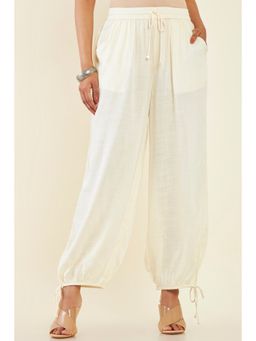 Soch - Women Off White Rayon Solid Plain Pant