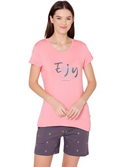 Bodycare - Womens Modal Printed Night Suit Of T-Shirt & Shorts -BSSS17508 Pink (Set of 2)