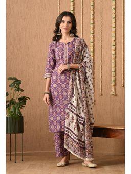 Gahan - Women Floral Printed Regular Pure Cotton Kurta with Pant & Dupatta