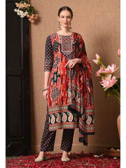 Gahan - Women Paisley Printed Regular Mirror Work Pure Cotton Kurta with Pant & Dupatta