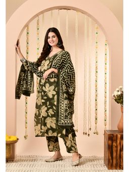 Gahan - Women Floral Printed Regular Mirror Work Pure Cotton Kurta with Pant & Dupatta