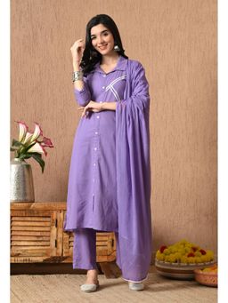 Gahan - Women Shirt Collar Cotton Straight Kurta With Pant & Dupatta