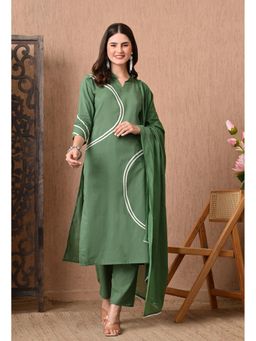 Gahan - Women Printed Mandarin Collar Pure Cotton Straight Kurta With Pant & Dupatta
