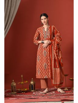 Gahan - Women Ethnic Motifs Printed Regular Mirror Work Pure Cotton Kurta with Pant & Dupatta