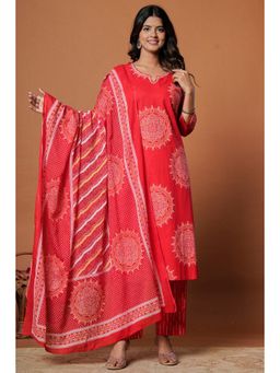 Gahan - Women Bandhani Printed Regular Pure Cotton Kurta with Pant & Dupatta