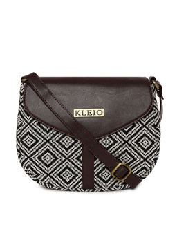 KLEIO - Pu Leather Jacquard Crossbody Side Sling Handbag for Women and Girls Black Square