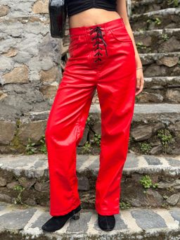 Tandul - Women Chic Red Leather Trouser