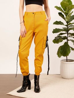 STREET 9 - Women Mustard Solid Twill Joggers