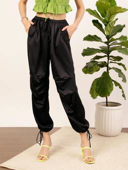 STREET 9 - Women Black Solid Parachoot Joggers