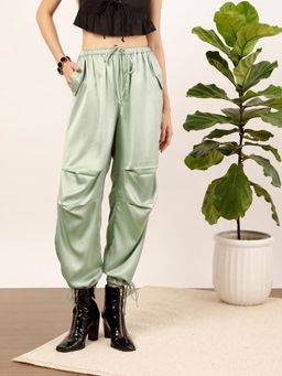 STREET 9 - Women Green Solid Parachoot Joggers