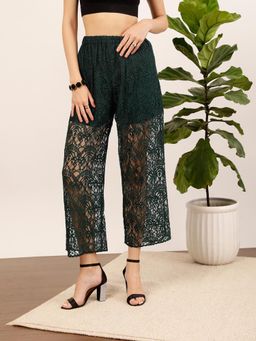 STREET 9 - Women Green Self Design Lace Work Trouser