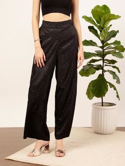 STREET 9 - Women Black Printed Satin Trouser