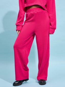 STREET 9 - Women Hot Pink Solid Polyester Trouser