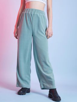 STREET 9 - Women Sage Green Solid Polyester Trouser