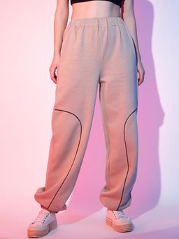 STREET 9 - Women Beige Solid Piping Joggers