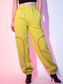STREET 9 - Women Green Solid Piping Joggers