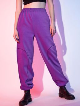 STREET 9 - Women Purple Solid Piping Joggers