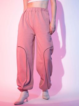 STREET 9 - Women Pink Solid Piping Joggers