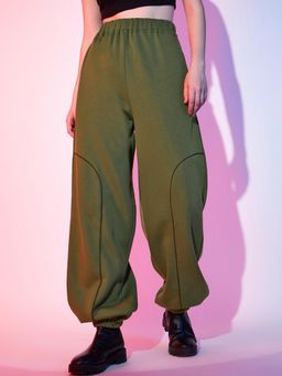 STREET 9 - Women Olive Solid Piping Joggers