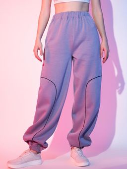 STREET 9 - Women Lavender Solid Piping Joggers