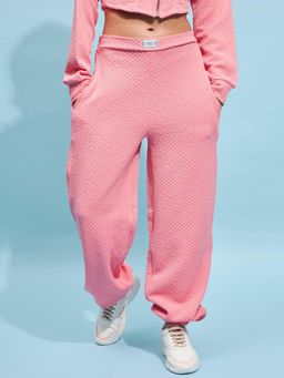 STREET 9 - Women Pink Textured Relaxed Fit Joggers