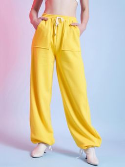 STREET 9 - Women Yellow Loose Fit Solid Joggers