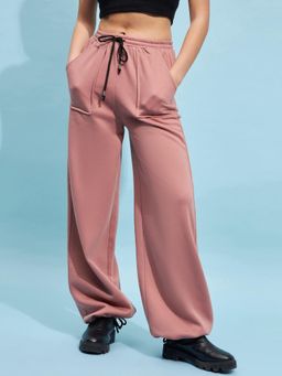 STREET 9 - Women Rose Pink Loose Fit Solid Joggers