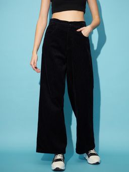STREET 9 - Women Black Corduroy Trouser