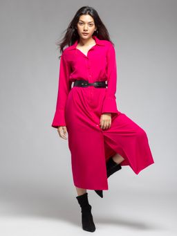 SHAYE - Pink Collar Neck Solid Long Sleeves Casual Dress for Women (Set of 2)
