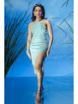 FREAKINS - Sky Blue Thigh Slit Dress