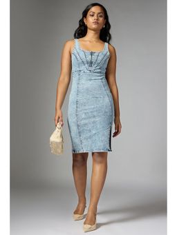 FREAKINS - Azure Blue Zip Detailed Denim Dress