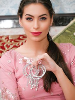 Odette - Stunning Silver Ethnic Bangles with Latkan (Pack of 2)