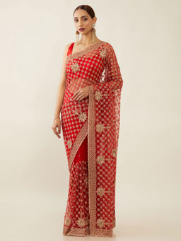 Soch - Embroidered Net Saree with Unstitched Blouse