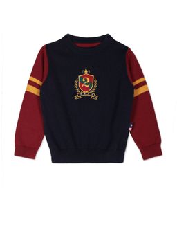 U.S. POLO ASSN. - Boys Navy Embroidered Crest Colour Block Sweater