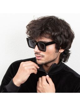 TED SMITH - Iconic Square Uv Protection Black Sunglasses for Mens Womens